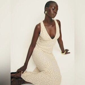 Reformation Cream Maxi Dress with Black Dots